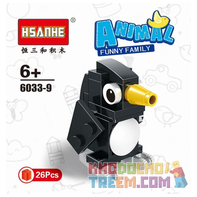 HSANHE 6033 non  10 CON VẬT SÁNG TẠO CỪU GẤU RỒNG CÁO KỲ LÂN HẢI CẨU BÒ VẸT CHIM CÁNH CỤT GÀ TRỐNG bộ đồ chơi xếp lắp ráp ghép mô hình Creator ANIMAL FUNNY FAMILY 338 khối