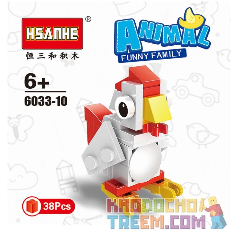 HSANHE 6033 non  10 CON VẬT SÁNG TẠO CỪU GẤU RỒNG CÁO KỲ LÂN HẢI CẨU BÒ VẸT CHIM CÁNH CỤT GÀ TRỐNG bộ đồ chơi xếp lắp ráp ghép mô hình Creator ANIMAL FUNNY FAMILY 338 khối