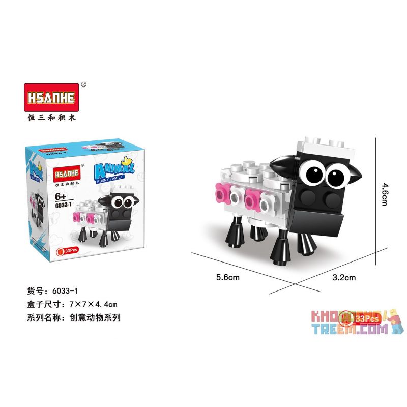 HSANHE 6033 non  10 CON VẬT SÁNG TẠO CỪU GẤU RỒNG CÁO KỲ LÂN HẢI CẨU BÒ VẸT CHIM CÁNH CỤT GÀ TRỐNG bộ đồ chơi xếp lắp ráp ghép mô hình Creator ANIMAL FUNNY FAMILY 338 khối