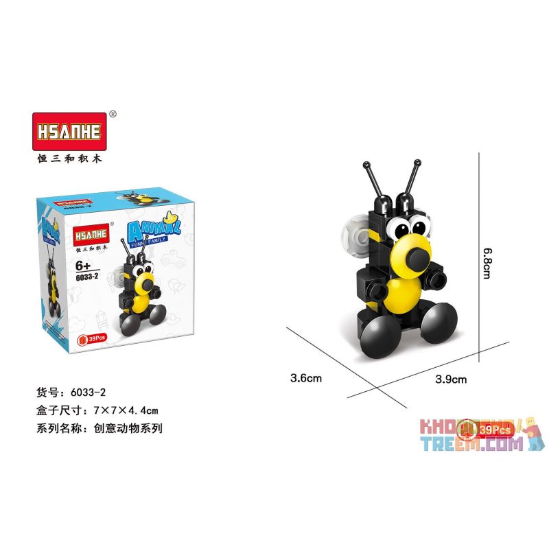 HSANHE 6033 non  10 CON VẬT SÁNG TẠO CỪU GẤU RỒNG CÁO KỲ LÂN HẢI CẨU BÒ VẸT CHIM CÁNH CỤT GÀ TRỐNG bộ đồ chơi xếp lắp ráp ghép mô hình Creator ANIMAL FUNNY FAMILY 338 khối