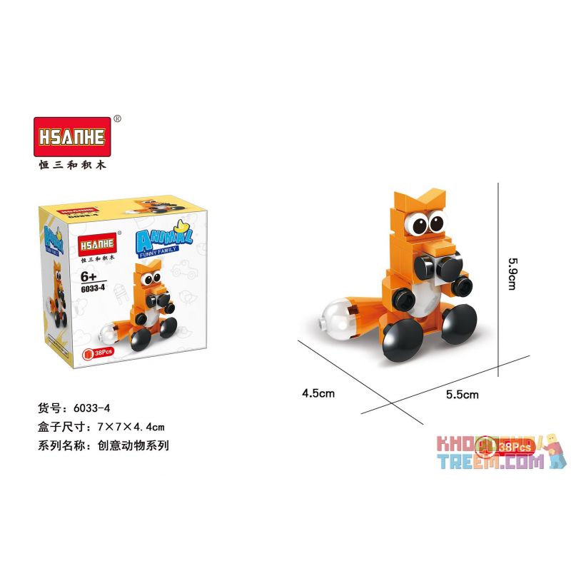 HSANHE 6033 non  10 CON VẬT SÁNG TẠO CỪU GẤU RỒNG CÁO KỲ LÂN HẢI CẨU BÒ VẸT CHIM CÁNH CỤT GÀ TRỐNG bộ đồ chơi xếp lắp ráp ghép mô hình Creator ANIMAL FUNNY FAMILY 338 khối