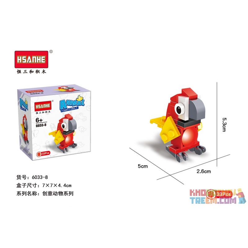 HSANHE 6033 non  10 CON VẬT SÁNG TẠO CỪU GẤU RỒNG CÁO KỲ LÂN HẢI CẨU BÒ VẸT CHIM CÁNH CỤT GÀ TRỐNG bộ đồ chơi xếp lắp ráp ghép mô hình Creator ANIMAL FUNNY FAMILY 338 khối