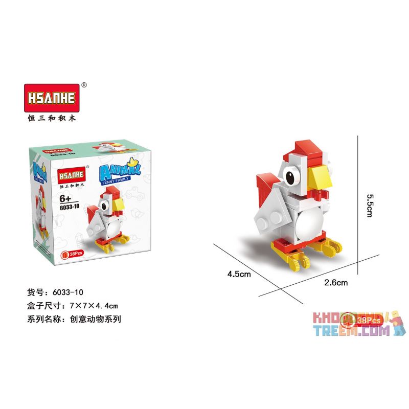 HSANHE 6033 non  10 CON VẬT SÁNG TẠO CỪU GẤU RỒNG CÁO KỲ LÂN HẢI CẨU BÒ VẸT CHIM CÁNH CỤT GÀ TRỐNG bộ đồ chơi xếp lắp ráp ghép mô hình Creator ANIMAL FUNNY FAMILY 338 khối