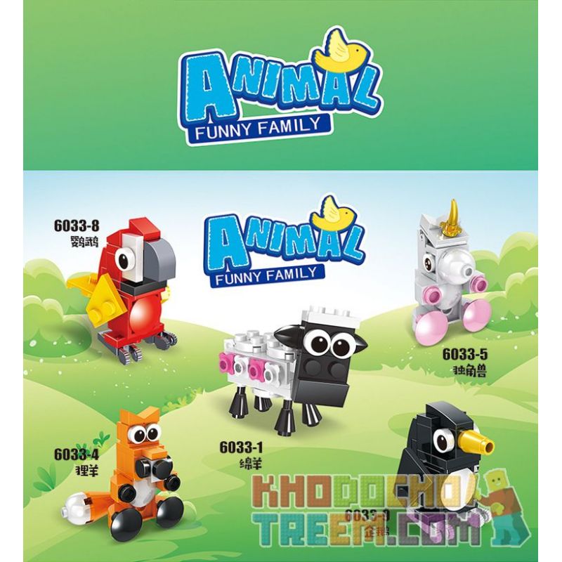 HSANHE 6033 non  10 CON VẬT SÁNG TẠO CỪU GẤU RỒNG CÁO KỲ LÂN HẢI CẨU BÒ VẸT CHIM CÁNH CỤT GÀ TRỐNG bộ đồ chơi xếp lắp ráp ghép mô hình Creator ANIMAL FUNNY FAMILY 338 khối