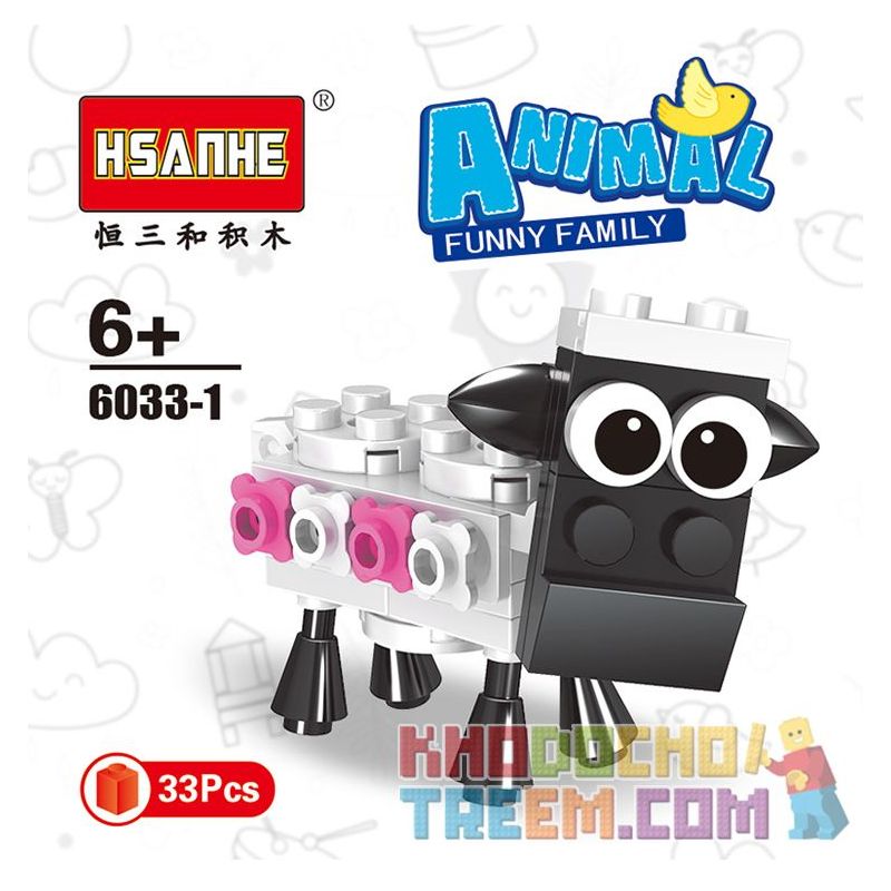 HSANHE 6033 non  10 CON VẬT SÁNG TẠO CỪU GẤU RỒNG CÁO KỲ LÂN HẢI CẨU BÒ VẸT CHIM CÁNH CỤT GÀ TRỐNG bộ đồ chơi xếp lắp ráp ghép mô hình Creator ANIMAL FUNNY FAMILY 338 khối