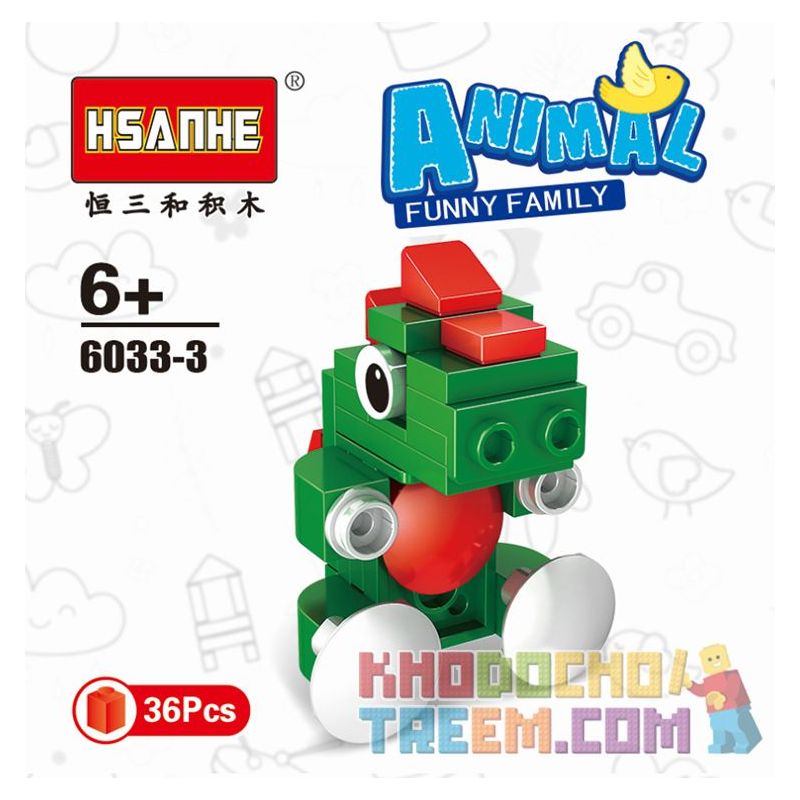 HSANHE 6033 non  10 CON VẬT SÁNG TẠO CỪU GẤU RỒNG CÁO KỲ LÂN HẢI CẨU BÒ VẸT CHIM CÁNH CỤT GÀ TRỐNG bộ đồ chơi xếp lắp ráp ghép mô hình Creator ANIMAL FUNNY FAMILY 338 khối