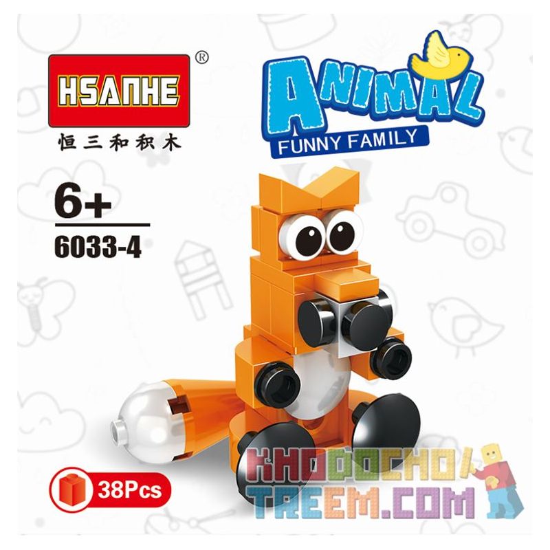 HSANHE 6033 non  10 CON VẬT SÁNG TẠO CỪU GẤU RỒNG CÁO KỲ LÂN HẢI CẨU BÒ VẸT CHIM CÁNH CỤT GÀ TRỐNG bộ đồ chơi xếp lắp ráp ghép mô hình Creator ANIMAL FUNNY FAMILY 338 khối