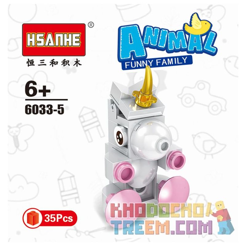 HSANHE 6033 non  10 CON VẬT SÁNG TẠO CỪU GẤU RỒNG CÁO KỲ LÂN HẢI CẨU BÒ VẸT CHIM CÁNH CỤT GÀ TRỐNG bộ đồ chơi xếp lắp ráp ghép mô hình Creator ANIMAL FUNNY FAMILY 338 khối