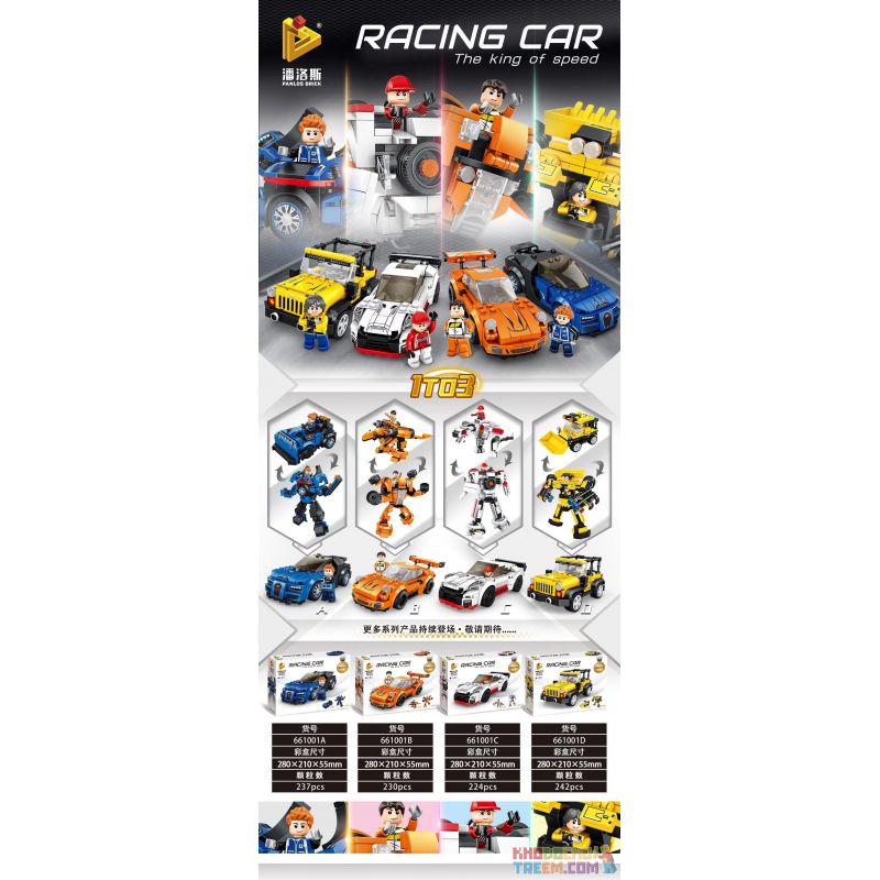 PanlosBrick - Panlos Brick 661001A 661001B 661001C 661001D Xếp hình kiểu Lego RACING CAR The King Of Speed 4 Racing Cars 4 Chiếc Xe đua gồm 4 hộp nhỏ 933 khối