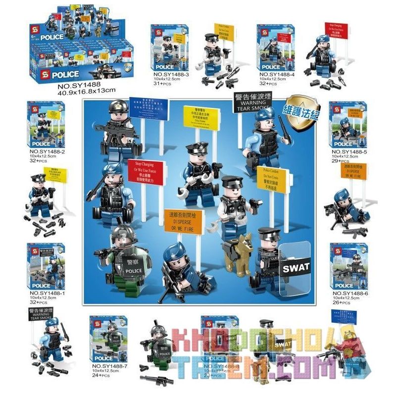 SHENG YUAN SY SY1488 1488 Xếp hình kiểu Lego CITY 8 Police Minifigures 8 Nhân Vật Cảnh Sát 229 khối
