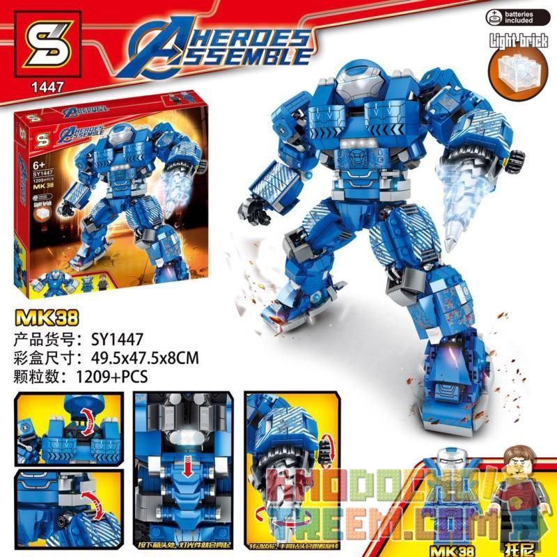 SHENG YUAN SY SY1447 1447 Xếp hình kiểu Lego SUPER HEROES Heroes Assemble Iron Man MK38 Người Sắt MK38 1209 khối