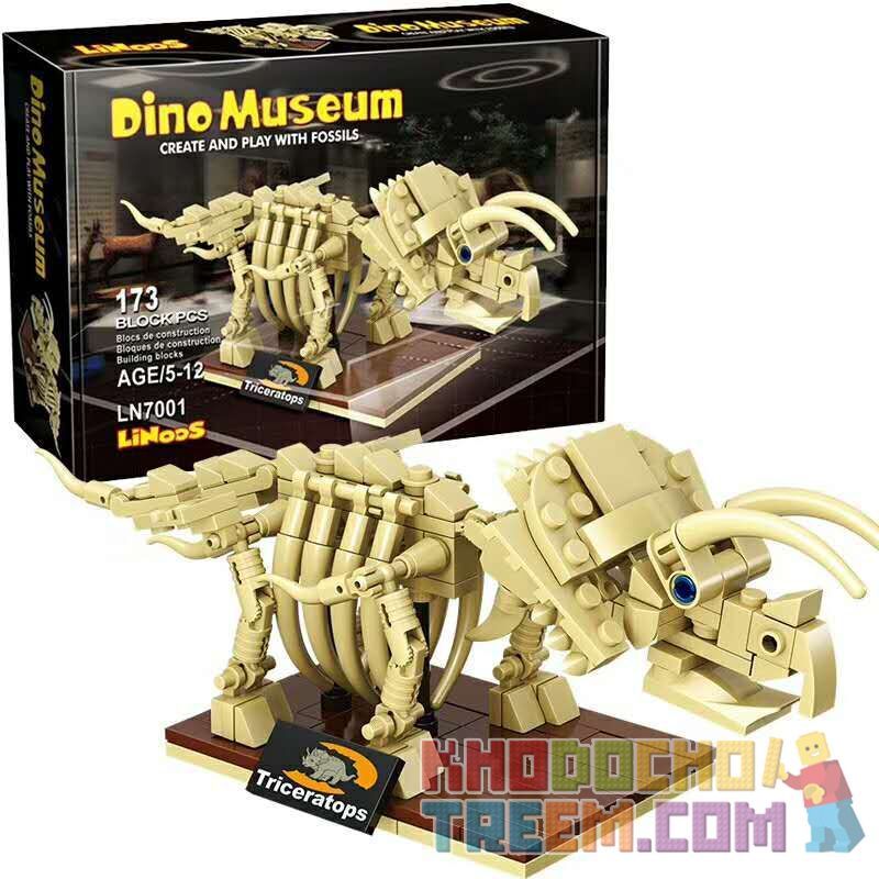 LINOOS LN7001 7001 Xếp hình kiểu Lego DINO MUSEUM Dino Museum Triceratops Dinosaur Museum Triangle Dragon Skeleton Bộ Xương Tric