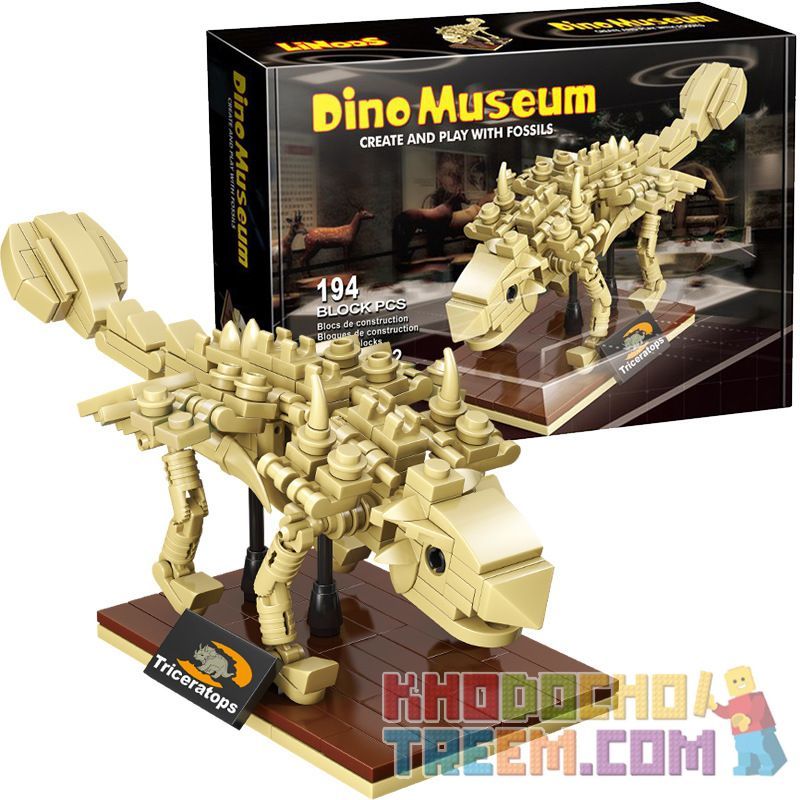 LINOOS LN7004 7004 Xếp hình kiểu Lego DINO MUSEUM Dino Museum Ankylosaurus Dinosaur Museum Organ Skeleton Bộ Xương Ankylosaurus 