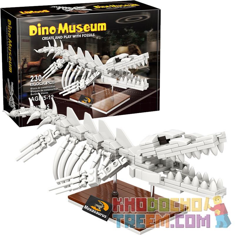LINOOS LN7005 7005 Xếp hình kiểu Lego DINO MUSEUM Dino Museum Mosasaurus Dinosaur Museum Mosasaurus Skeleton Bộ Xương Mosasaurus 230 khối