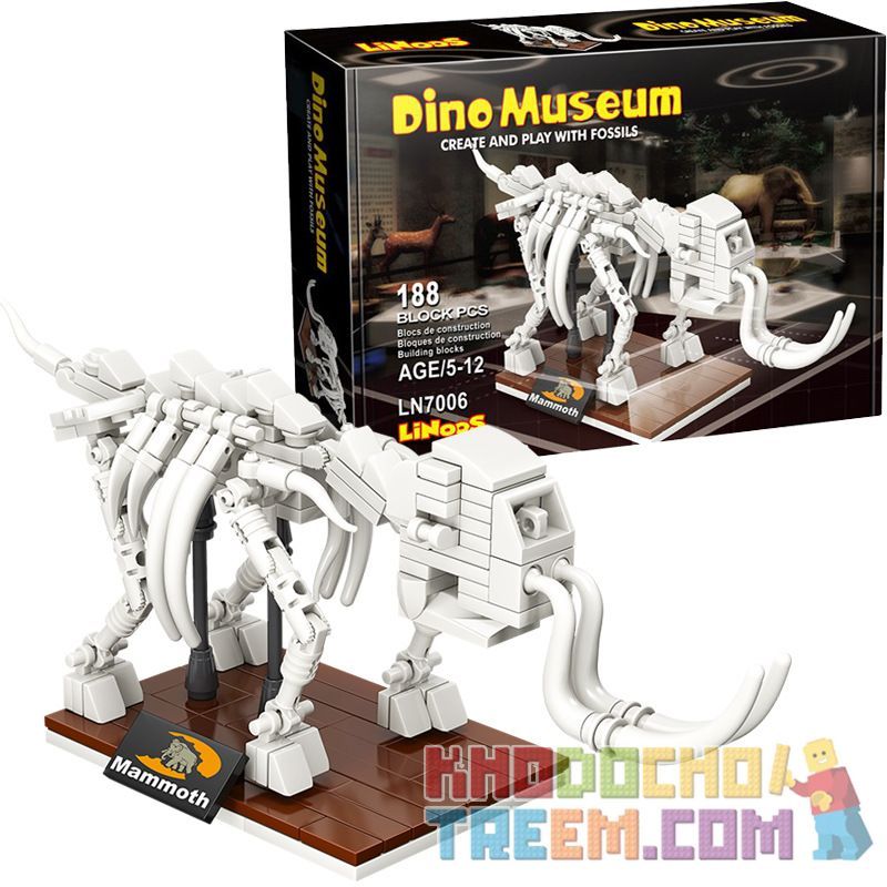 LINOOS LN7006 7006 Xếp hình kiểu Lego DINO MUSEUM Dino Museum Mammoth Dinosaur Museum Mammoth Skeleton Bộ Xương Voi Ma Mút 188 khối