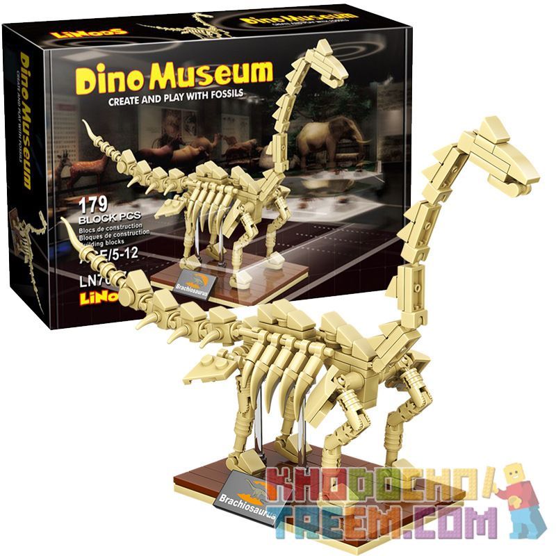 LINOOS LN7007 7007 Xếp hình kiểu Lego DINO MUSEUM Dino Museum Brachiosaurus Dinosaur Museum Wrist Dragon Skeleton Bộ Xương Brach