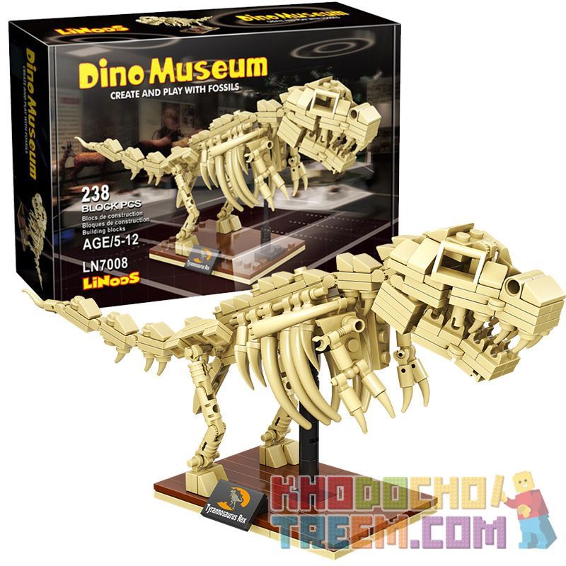 LINOOS LN7008 7008 Xếp hình kiểu Lego DINO MUSEUM Dino Museum Tyrannosaurus Rex Dinosaur Museum Overlord Dragon Skeleton Bộ Xươn