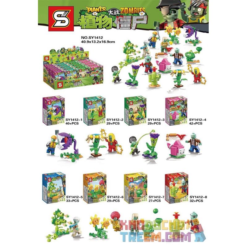 SHENG YUAN SY SY1412 1412 non Lego PLANTS VS.ZOMBIES 8 bộ đồ chơi xếp lắp ráp ghép mô hình Plants Vs Zombies Hoa Quả Nổi Giận 261 khối