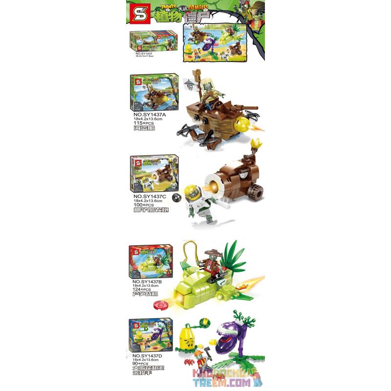 SHENG YUAN SY SY1437 1437 non Lego 4 LOẠI TÀU CƯỚP BIỂN PHÁO DỪA ĐẤU SĨ MĂNG TÂY BÌNH HOA MIỆNG LỚN VÀ NGÔ bộ đồ chơi xếp lắp ráp ghép mô hình Plants Vs Zombies PLANTS VS.ZOMBIES Hoa Quả Nổi Giận 429 khối