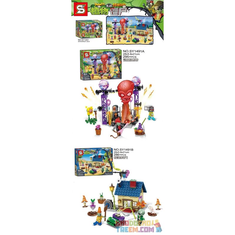 SHENG YUAN SY SY1491 1491 non Lego 2 VÙNG NĂNG ĐỘNG THỜI KỲ ĐÁ bộ đồ chơi xếp lắp ráp ghép mô hình Plants Vs Zombies PLANTS VS.ZOMBIES Hoa Quả Nổi Giận 581 khối