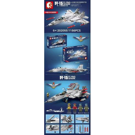 SEMBO 202055 non  MÁY BAY CHIẾN ĐẤU TRÊN TÀU SÂN J-15 bộ đồ chơi xếp lắp ráp ghép mô hình Sky Wars FLYING SHARK Không Chiến 1186 khối