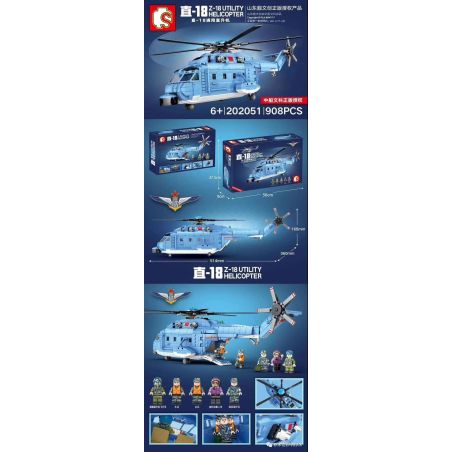 IBLOCK PL-920-180 920-180 PL920-180 SEMBO 202051 TOP TOY TC1209 1209 non  MÁY BAY TRỰC THĂNG TIỆN ÍCH ZHI-18 bộ đồ chơi xếp lắp ráp ghép mô hình Sky Wars Z-18 UTILITY HELICOPTER Không Chiến 908 khối