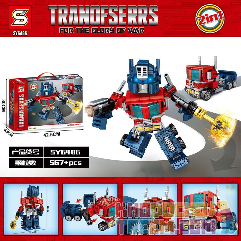 SHENG YUAN SY SY6486 6486 Xếp hình kiểu Lego TRANSFORMERS TRANOFSERRS For The Glory Of War Deformation Robot Optimus Optimus. 56