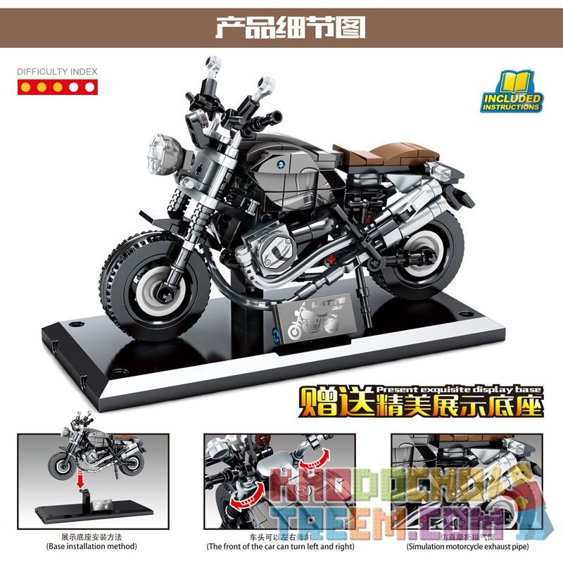 SEMBO 701107 non  XE MÁY BMW LATTE bộ đồ chơi xếp lắp ráp ghép mô hình Motorcycle Motorbike BMW R NINET Xe Hai Bánh 262 khối