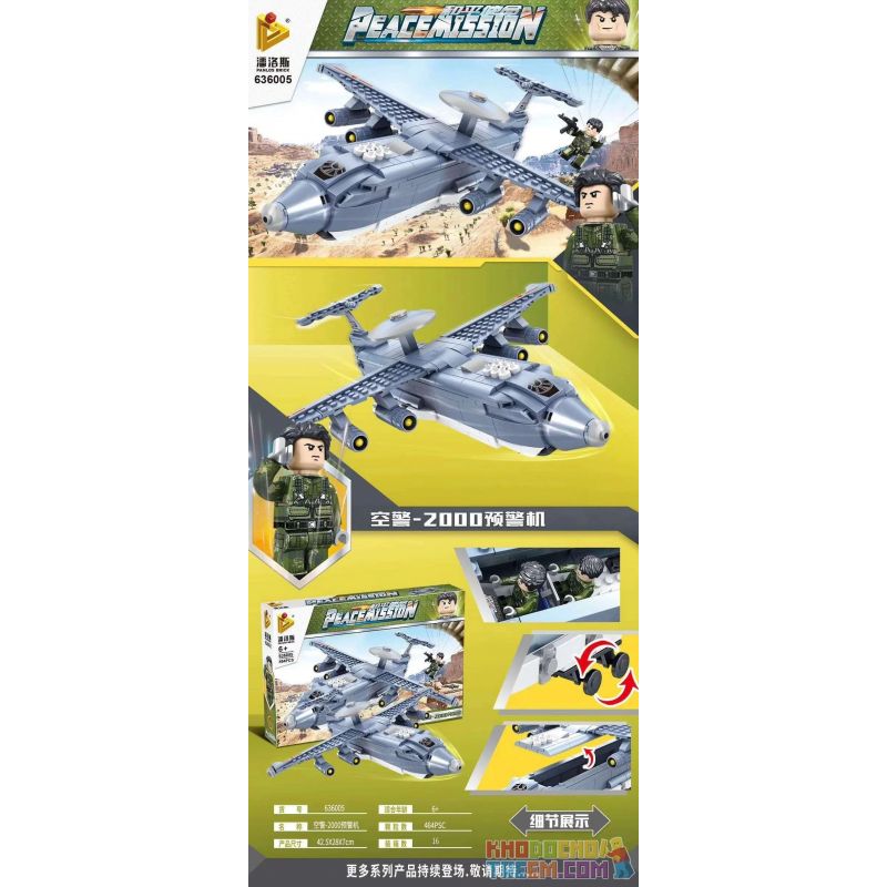 PanlosBrick - Panlos Brick 636005 Xếp hình kiểu Lego PEACEMISSION Peace Mission Air Police-2000 Early Warning Aircraft Cảnh Sát Phòng Không-2000 AWACS 464 khối