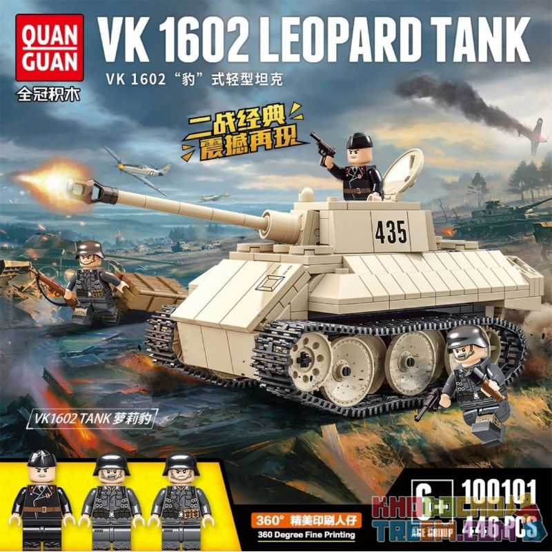 QuanGuan 100101 Quan Guan 100101 non Lego XE TĂNG HẠNG NHẸ "LEOPARD" VK1602 bộ đồ chơi xếp lắp ráp ghép mô hình Military Army VK 1602 LEOPARD TANK Quân Sự Bộ Đội 446 khối