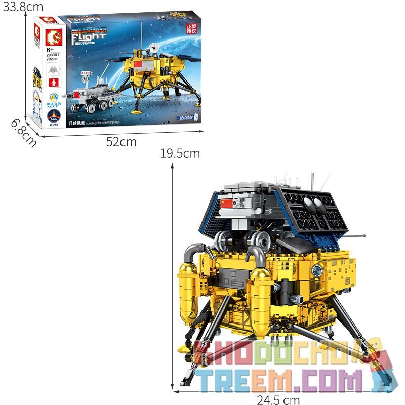 SEMBO 203301 non  THÁM HIỂM MẶT TRĂNG bộ đồ chơi xếp lắp ráp ghép mô hình Space Flight Thám Hiểm Không Gian 702 khối