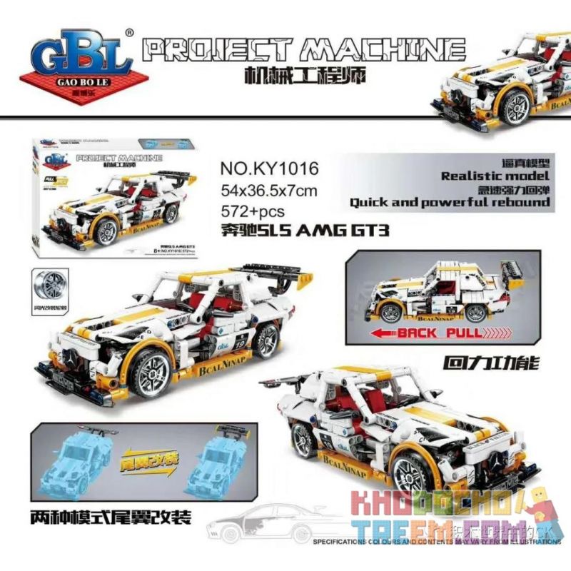 GBL KY1016 1016 Xếp hình kiểu Lego TECHNIC Mechanical Engineers Mercedes-Benz SLS AMG GT3 Pullback Car Xe Mercedes-Benz SLS AMG GT3 Pullback 572 khối