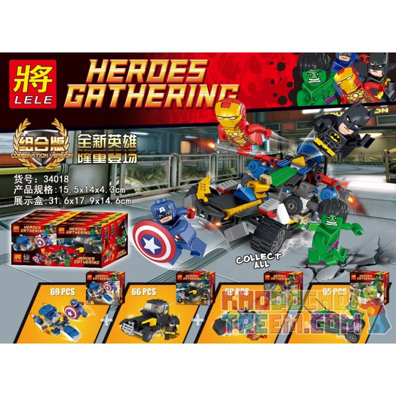 LELE 34018 non Lego XE NGỰA KẾT HỢP SIÊU ANH HÙNG 4 TRONG 1 bộ đồ chơi xếp lắp ráp ghép mô hình Super Heroes HEROES GATHERING Siêu Nhân Anh Hùng 269 khối