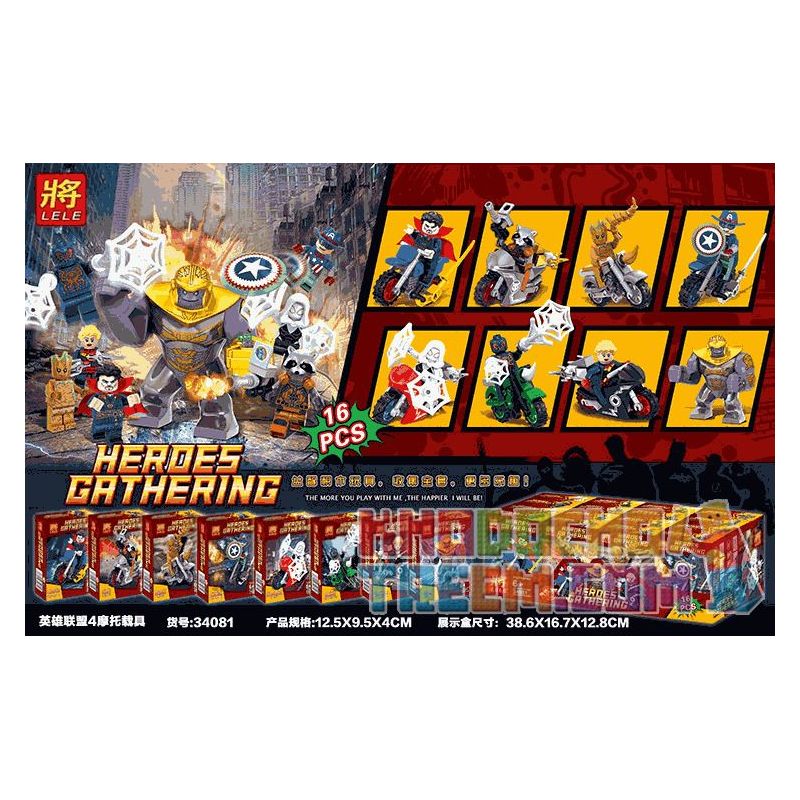 LELE 34081 non Lego LIÊN MINH HUYỀN THOẠI 4 XE MÔ TÔ 8 LOẠI bộ đồ chơi xếp lắp ráp ghép mô hình Super Heroes HEROES GATHERING Siêu Nhân Anh Hùng
