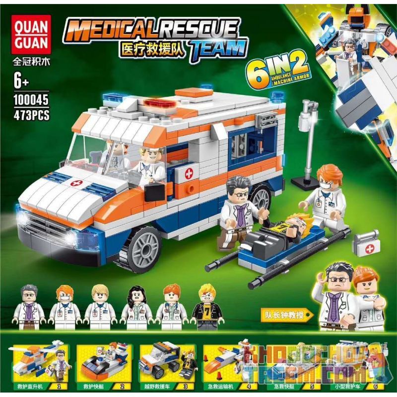 QUANGUAN 100045 Xếp hình kiểu Lego CITY Medical Rescue Team 6IN2 Đội Cứu Hộ Y Tế 6IN2 473 khối