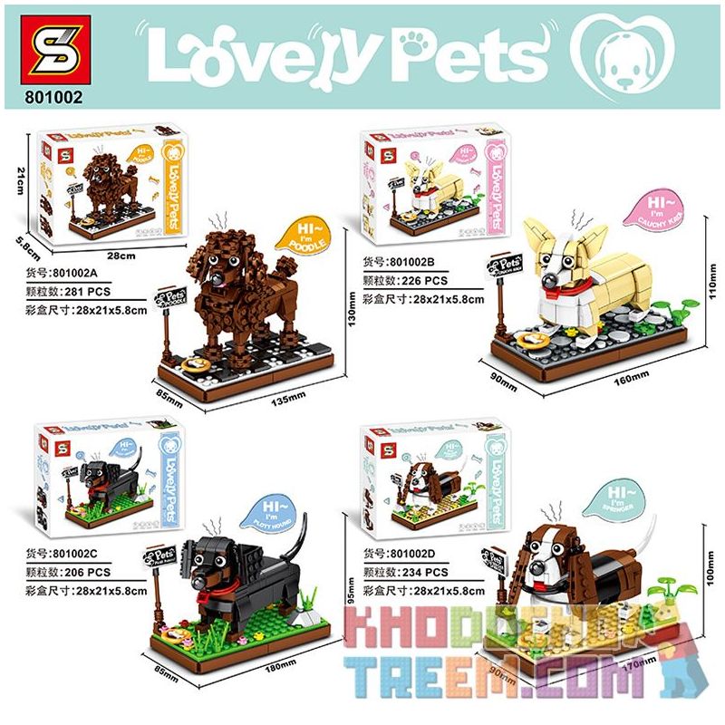 SHENG YUAN SY 801002A 801002B 801002C 801002D Xếp hình kiểu Lego PET Lovely Pets Pet Dog 4 Chó Cưng 4 Loại gồm 4 hộp nhỏ 947 khố