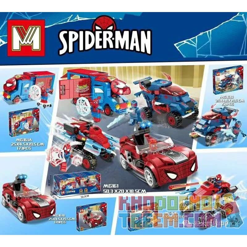 MINGER MG161B 161B MG161C 161C MG161A 161A MG161D 161D non Lego SPIDERMAN 4 KIỂU bộ đồ chơi xếp lắp ráp ghép mô hình Super Heroes SPIDER-MAN Siêu Nhân Anh Hùng 637 khối