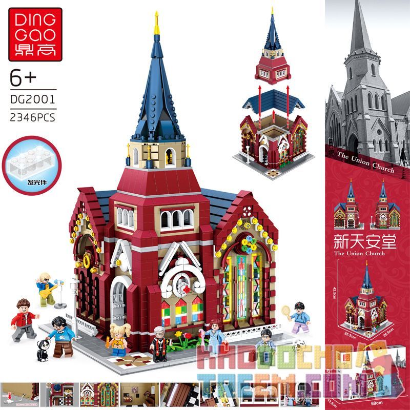 DINGGAO DG2001 2001 SEMBO 3000 non Lego NHÀ THỜ THIÊN AN MỚI THƯỢNG HẢI bộ đồ chơi xếp lắp ráp ghép mô hình Creator THE UNION CHURCH Sáng Tạo 2346 khối