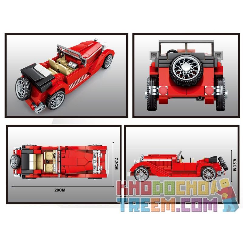 IBLOCK PL-920-137 920-137 PL920-137 SEMBO 607402 non  XE CỔ MUI TRẦN MÀU ĐỎ bộ đồ chơi xếp lắp ráp ghép mô hình Speed Champions Racing Cars FAMOUS CAR MERCEDES-BENZ 500K TOURER MAYFAIR Đua Xe Công Thức 318 khối