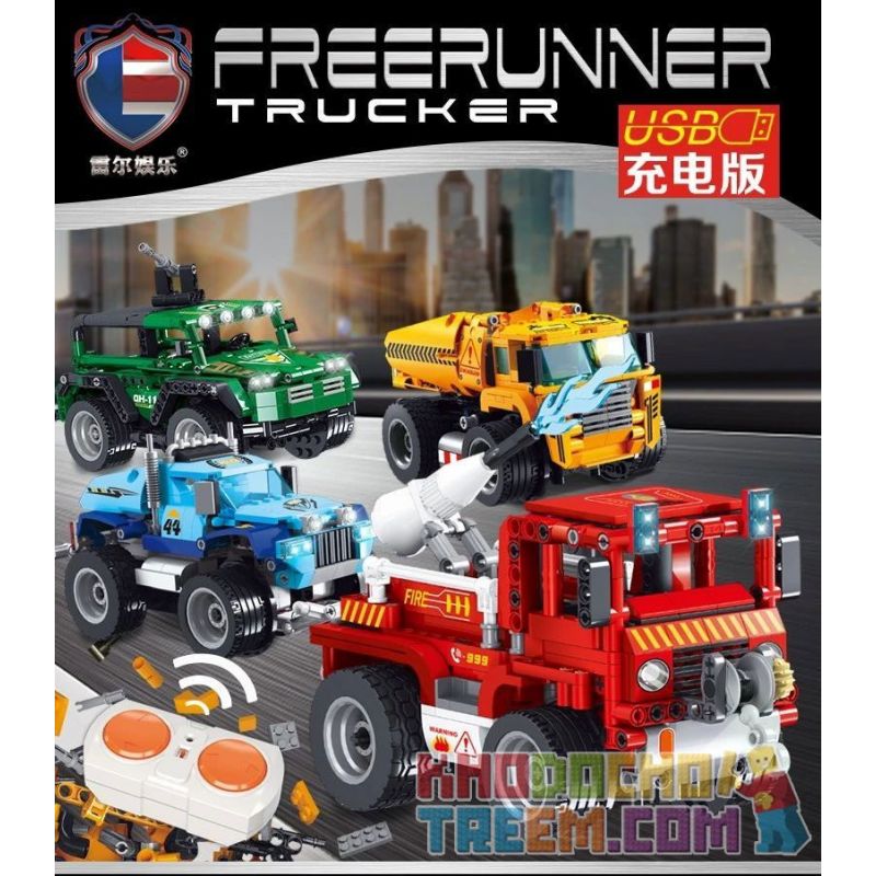 SHENZHEN RAEL ENTERTAINMENT 50001 50002 50003 50004 non  4 LOẠI XE CẢNH SÁT ĐÔ THỊ BEN KỸ THUẬT CỨU HỎA ĐỊA HÌNH QUÂN ĐỘI bộ đồ chơi xếp lắp ráp ghép mô hình  FREERUNNER TRUCKER Kỹ Thuật Công Nghệ Cao Mô Hình Phương Tiện 1379 khối
