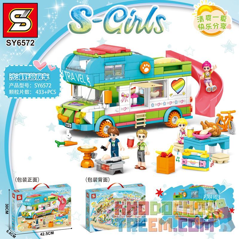 SHENG YUAN SY SY6572 6572 non Lego XE CẮM TRẠI BÃI BIỂN bộ đồ chơi xếp lắp ráp ghép mô hình Friends S-GIRLS Các Bạn Gái 433 khối