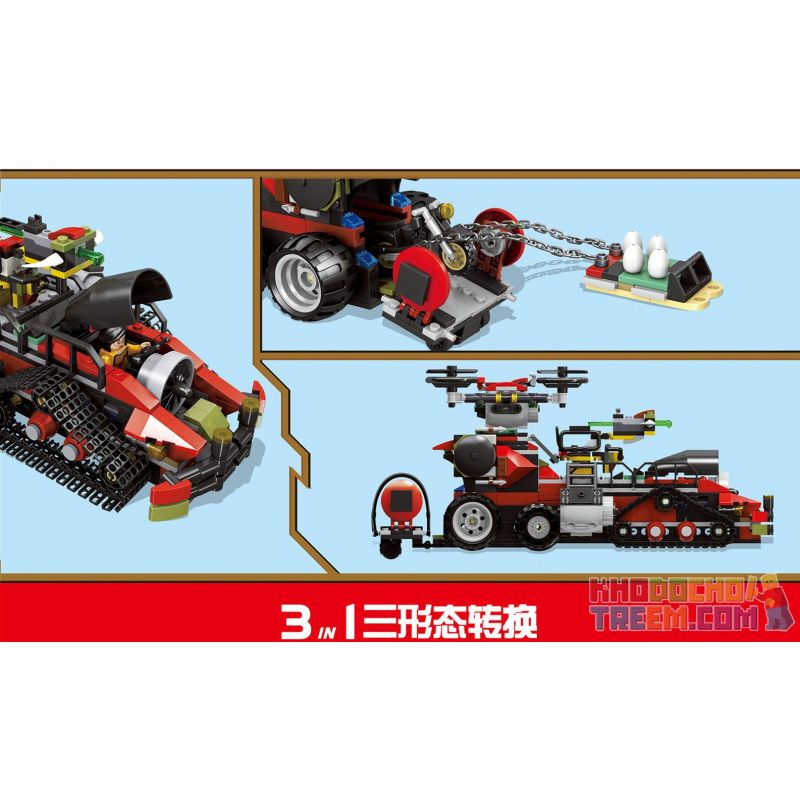 ZHEGAO QL1713 1713 non  CỖ XE SĂN RỒNG BA TRONG MỘT bộ đồ chơi xếp lắp ráp ghép mô hình Jurassic World DINOSAUR Thế Giới Khủng Long 617 khối