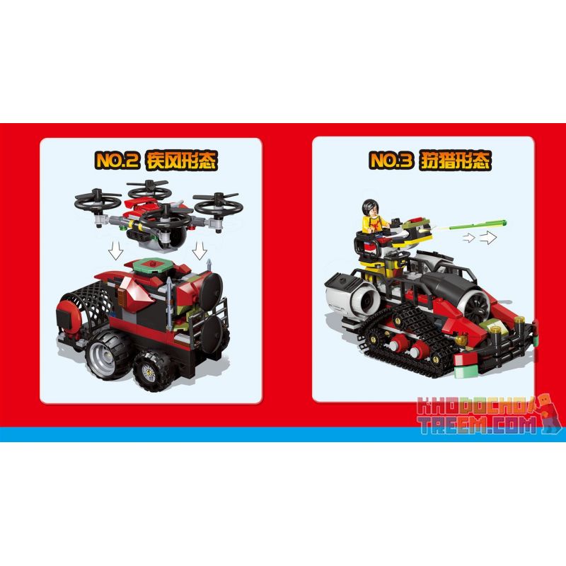 ZHEGAO QL1713 1713 non  CỖ XE SĂN RỒNG BA TRONG MỘT bộ đồ chơi xếp lắp ráp ghép mô hình Jurassic World DINOSAUR Thế Giới Khủng Long 617 khối