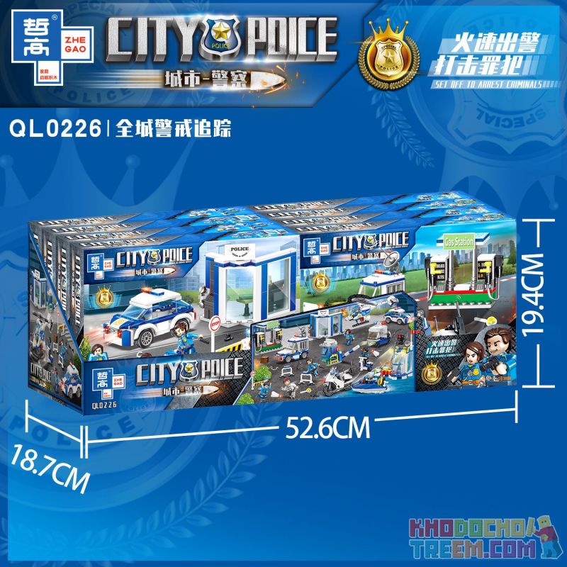 ZHEGAO QL0226 0226 non  THEO DÕI CẢNH BÁO TOÀN THÀNH PHỐ 4 MÔ HÌNH bộ đồ chơi xếp lắp ráp ghép mô hình Police CITY POLICE Cảnh Sát 776 khối
