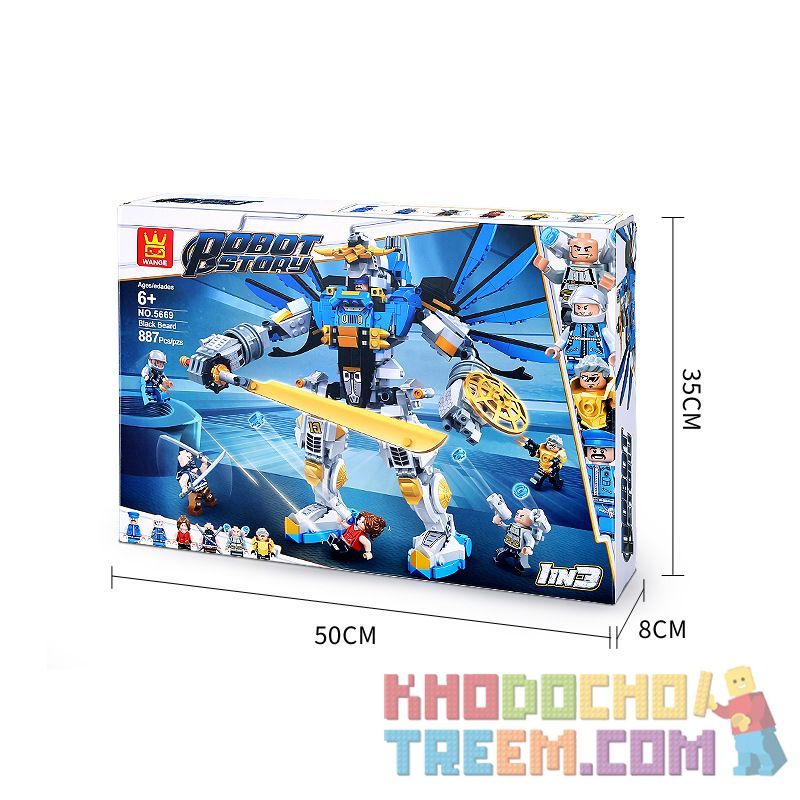 WANGE 5669 non  CÂU CHUYỆN VỀ NGƯỜI MÁY bộ đồ chơi xếp lắp ráp ghép mô hình ROBOT STORY 887 khối