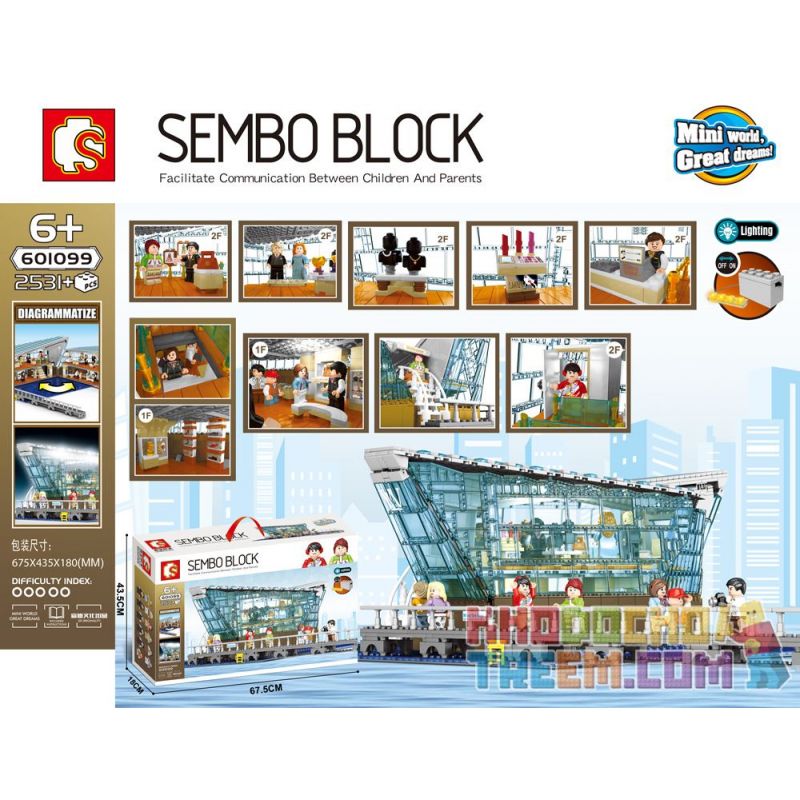 SEMBO 601099 non Lego SINGAPORE LV CỬA HÀNG ĐẦU PHIÊN BẢN CHIẾU SÁNG TRANG SỨC QUẦN ÁO bộ đồ chơi xếp lắp ráp ghép mô hình Creator Sáng Tạo 2531 khối