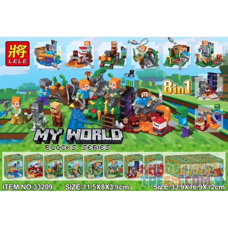 LELE 33209 non Lego MINIFIGURES 8 KIỂU 8IN1 bộ đồ chơi xếp lắp ráp ghép mô hình Minecraft MY WORLD Game Xây Dựng