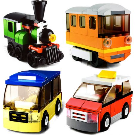 SLUBAN M38 non  4 LOẠI TÀU ĐIỆN NGẦM CỔ ĐIỂN MÀU CAM ĐẦU MÁY XE LỬA XANH TAXI HỒNG KÔNG ĐỎ BUÝT bộ đồ chơi xếp lắp ráp ghép mô hình Creator Sáng Tạo 214 khối