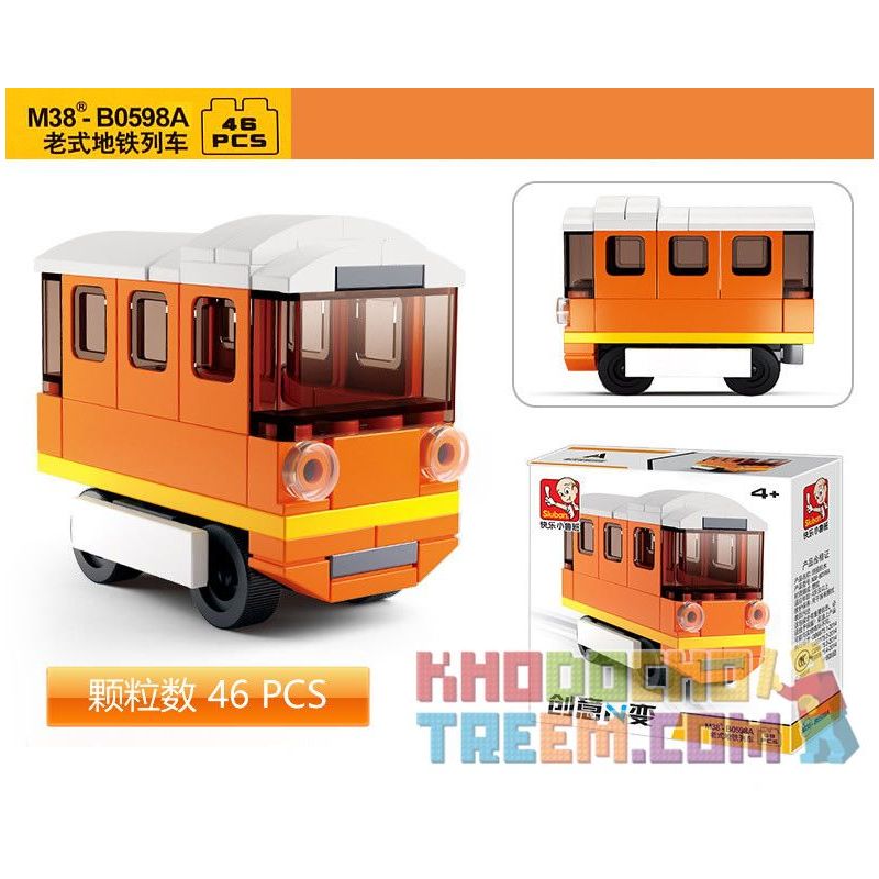 SLUBAN M38 non  4 LOẠI TÀU ĐIỆN NGẦM CỔ ĐIỂN MÀU CAM ĐẦU MÁY XE LỬA XANH TAXI HỒNG KÔNG ĐỎ BUÝT bộ đồ chơi xếp lắp ráp ghép mô hình Creator Sáng Tạo 214 khối