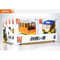 SLUBAN M38 non  4 LOẠI TÀU ĐIỆN NGẦM CỔ ĐIỂN MÀU CAM ĐẦU MÁY XE LỬA XANH TAXI HỒNG KÔNG ĐỎ BUÝT bộ đồ chơi xếp lắp ráp ghép mô hình Creator Sáng Tạo 214 khối